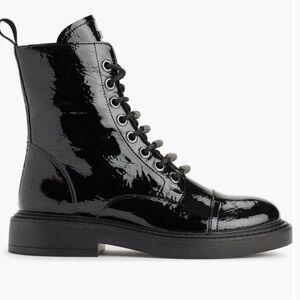 DKNY Black Patent Combat Boots – Lace Up + Side Zip – EU 38 / US 7.5